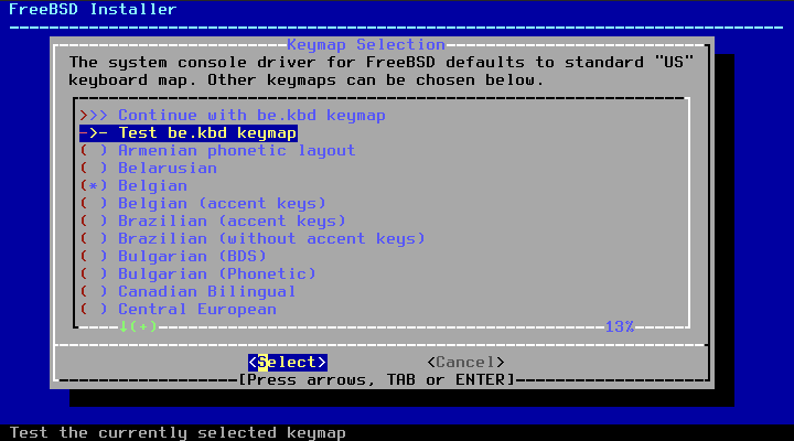 FreeBSD install keymap selection