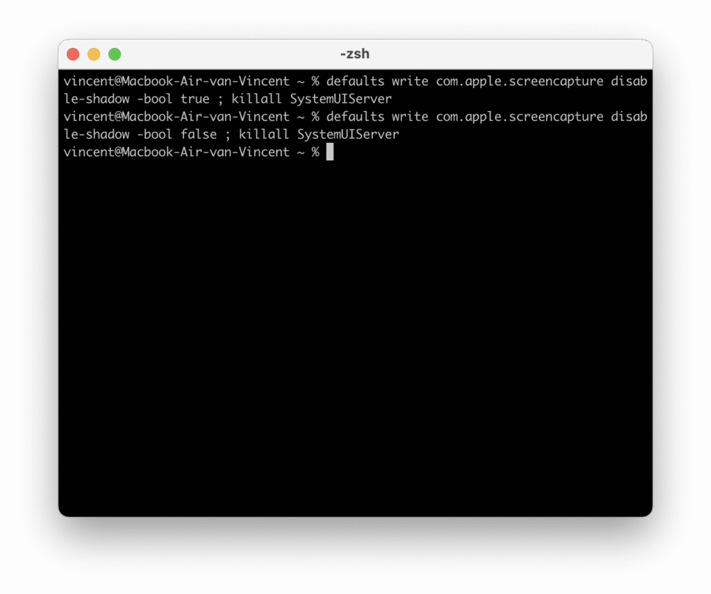 Macos schermafdruk met schaduw